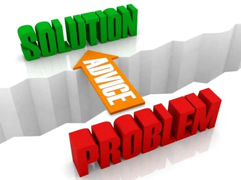 Advice is the bridge from PROBLEM to SOLUTION. Concept 3D illustration. Illustrazione stock
