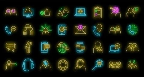 Advice communication icons set vector neon Illustrazione stock