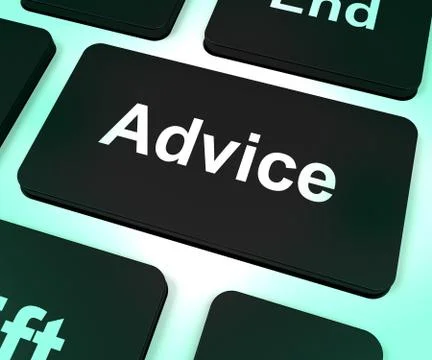Advice computer key showing assistance and help Illustrazione stock
