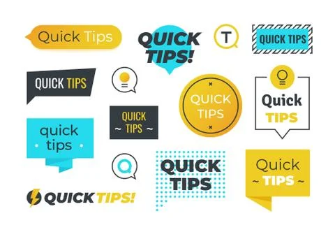 Advice shapes. Quick tips helpful tricks emblems and logos, tip reminder banner Stock Illustration