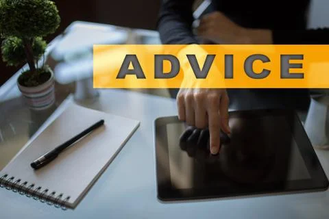 Advice text on virtual screen. Business technology and internet concept. Фото