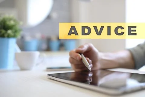 Advice text on virtual screen. Business technology and internet concept. Stock Photos