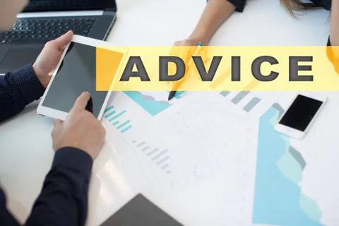 Advice text on virtual screen. Business technology and internet concept. Stock-Fotos