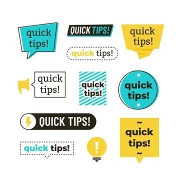 Advice, tip, quick tips, helpful tricks and suggestions vector logos, emblems Stock Illustration