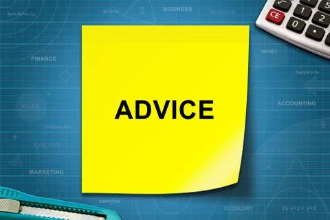 Advice word on yellow note Foto stock