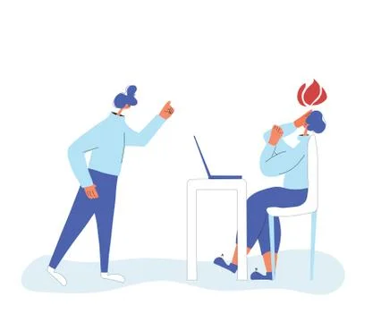 Adviser. Character working on computer and other person wagging his finger at Stock Illustration