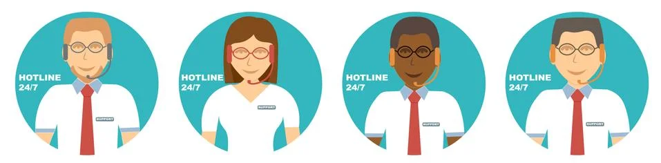 Advises client customer support group icons. Online consultants african hines Stock Illustration