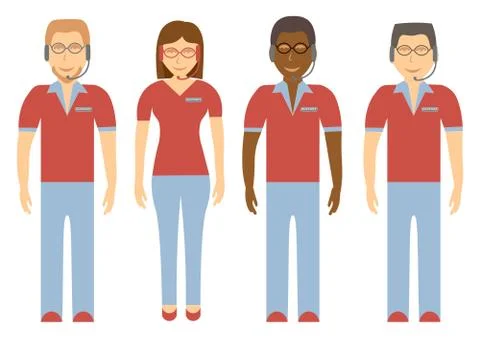 Advises client customer support team. Online consultants in full growth Stock Illustration