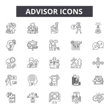 Advisor line icons. Editable stroke signs. Concept icons: meeting, financial 스톡 일러스트