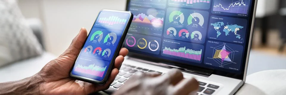 Advisor Using KPI Analytics Dashboard Charts Stock Photos