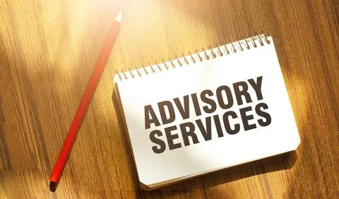 ADVISORY SERVICES words on notebook with red pencil Stock-Fotos