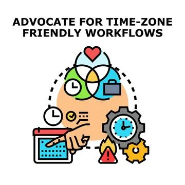 Advocating time zone friendly workflows and global collaboration Stock Illustration