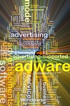 Adware wordcloud concept illustration glowing Stock Illustration