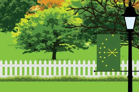 Adygea Day Trees Lamp Vector Illustration Stock Illustration