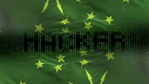 Adygea flag - Waving flag on matrix binary code background Stock Footage 321419405