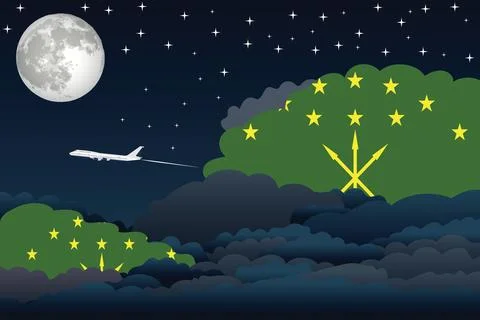 Adygea Night Clouds Airplane Vector Illustration Stock Illustration