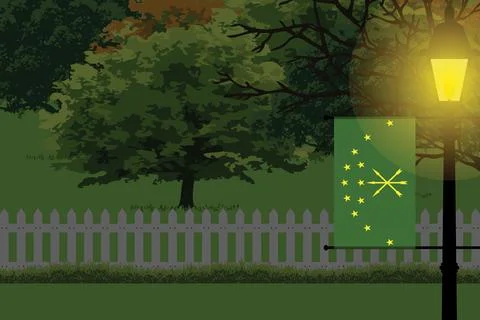 Adygea Night Trees Lamp Vector Illustration Stock Illustration