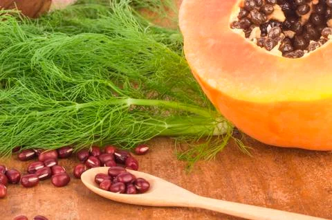 Adzuki Beans on Background with Spoon Foto stock