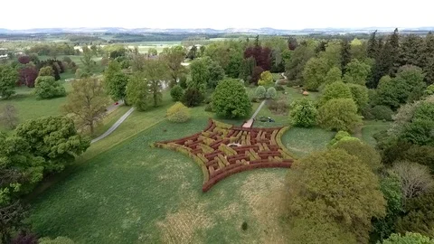Aearial shot of a Park in a forest Landscape castle Scotland - Great Britain Stock Footage 100006512