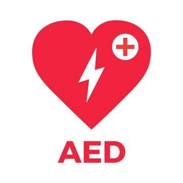 AED. Automated external defibrillator. AED sign with heart and electricity Stock Illustration