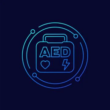 AED icon, automated external defibrillator bag, linear design イラスト素材