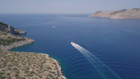 Aeerial view of boat sailing in the sea Stock Footage 80504974