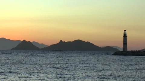 Aegean Sea Lighthouse Evening Light Stock Footage 127760875