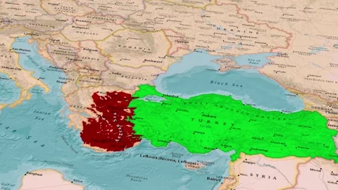 Aegean Sea Map Location Between Greece And Turkey Animation Stock Footage 344683047