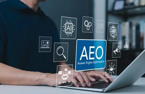 AEO, Answer Engine Optimization Strategy for Digital Marketing Success Foto stock