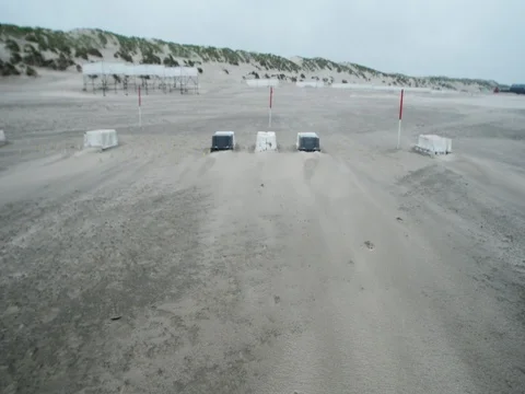 Aeolian beach experiment scale model Beaufort nine wind VIEW TOWARDS real scale Stock Footage