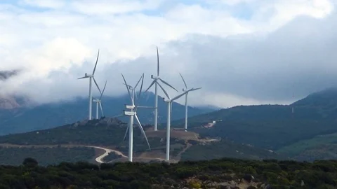 Aeolian generators working with strong wind. Stock Footage 107418115