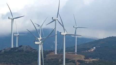 Aeolian generators working with strong wind. Stock Footage 107418122