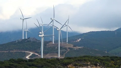 Aeolian generators working with strong wind. Stock Footage 107418134
