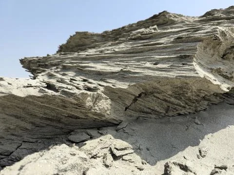 Aeolian landforms shaped by wind, sand deposits, wind erosion, deflation. Stock Photos