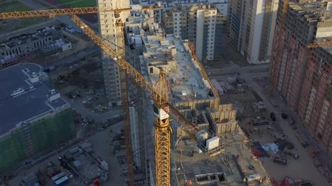 Aerail view residential developmennt, construction site with cranes Video stock 132049811