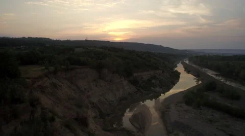 Aeral view over mountain river at sunset - Buzau County - Romania 스톡 동영상 66878032