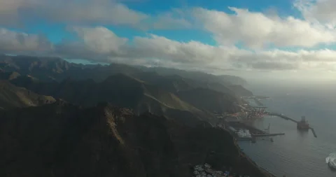 Aeral view. Panoramic view of mountains range on island of Tenerife, Spain. Stock Footage 140972428