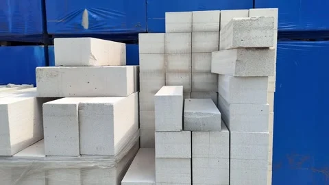 Aerated concrete blocks rotating on display in warehouse Stock Footage 314131832