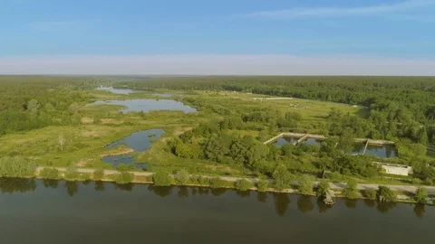 Aeration fields and ponds aerial summer shot Stock Footage 109072467