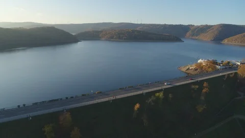 Aereal video flight over reservoir lake Stock Footage