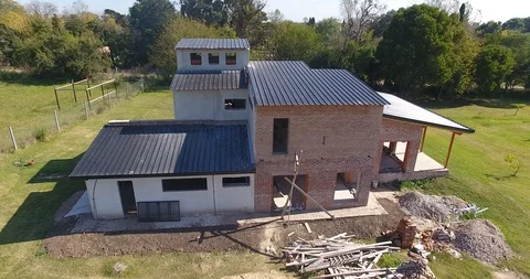 Aereal view of country house construction Stock Footage