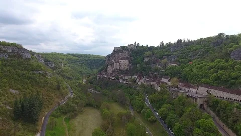 Aereal view of Rocamadour. A valley with thick vegetation 1-5 Stock Footage 76180841