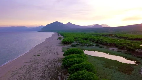 Aereal view of sunset over orosei in sardinia Stock Footage 80611263