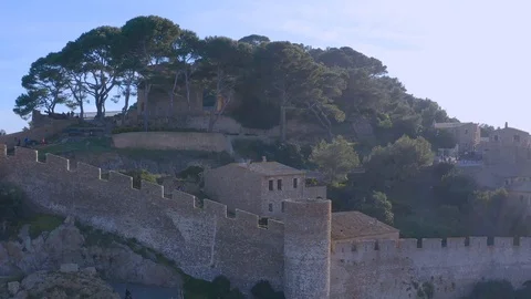 Aeria view of Castle of Tossa de Mar, walls and fortress towers Vídeos de archivo 110366780