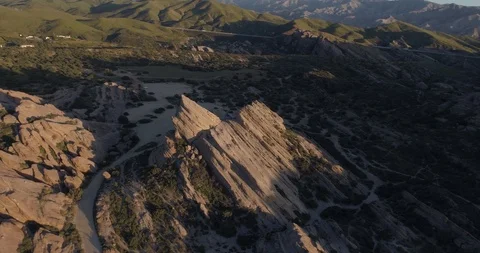 Aerial 1/2 Part 2 Orbit around Vasquez Rocks Formation in Southern California at Stockbeeldmateriaal 89035184