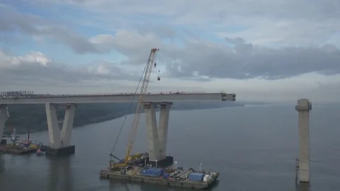 Aerial 2 of the Construction of Queensferry Crossing, Scotland, Oct 2016 Stock Footage 79792896