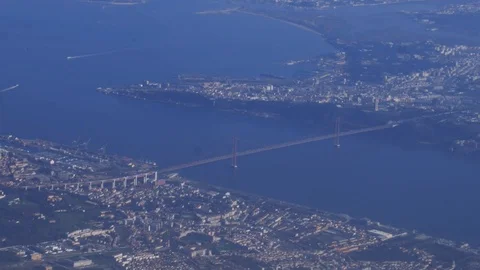 Aerial of 25 de Abril Bridge, Lisbon, Portugal Stock Footage 103185508