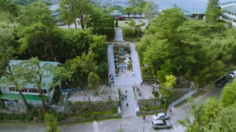 Aerial Of The 252 Steps of Our Lady of Lourdes Grotto, Baguio City, Philippines Vídeo Stock 317757933