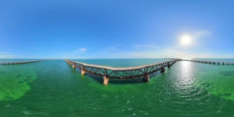 Aerial 360 8k static video Bahia Honda railroad bridge ruin Stock-Footage 335607843