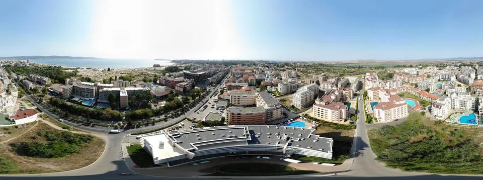 Aerial 360 Degree full sphere Panoramic photo view of the beach front on the  Stock-Fotos